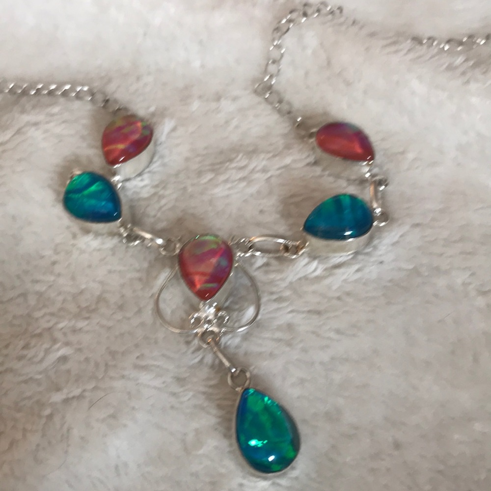 Opal necklace sterling silver